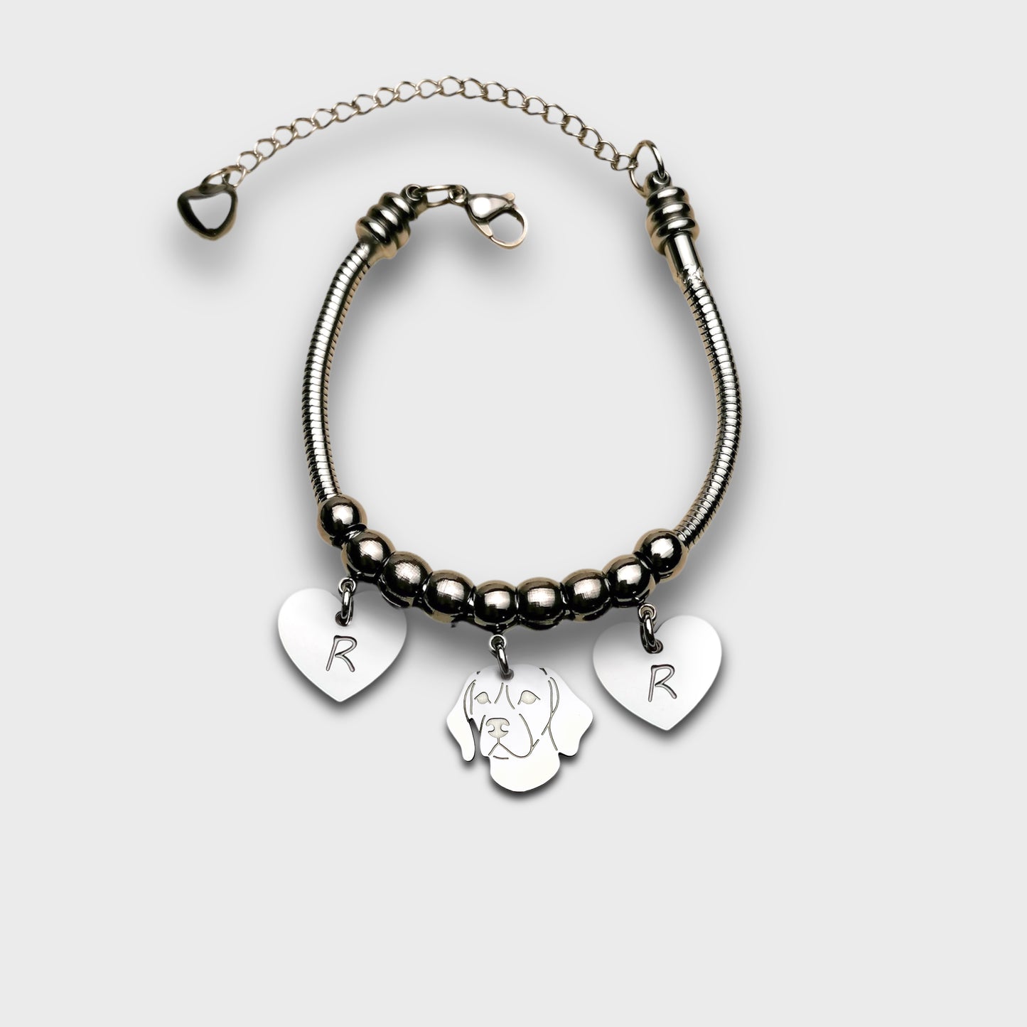 Bracciale Cane Beagle e zampa con iniziale incisa, Bracciale cane Beagle personalizzato - ContrariaBijoux
