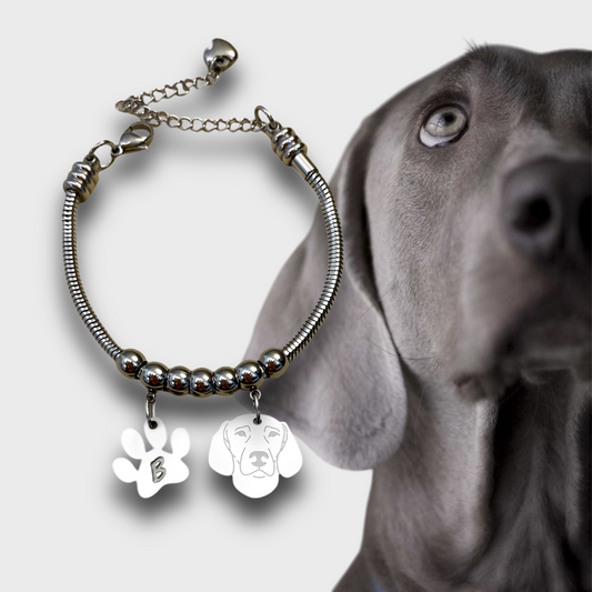 Bracciale Cane Segugio weimaraner e zampa con iniziale incisa - ContrariaBijoux