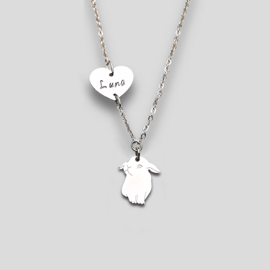 Collana coniglietto ariete , Collana con coniglio nano e cuore con nome