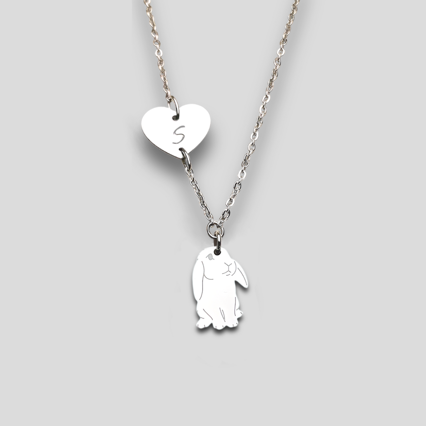 Collana coniglietto ariete , Collana con coniglio nano e cuore con nome