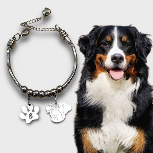 Bracciale cane Bovaro del Bernese e zampa con iniziale  incisa, Bracciale Bovaro - ContrariaBijoux