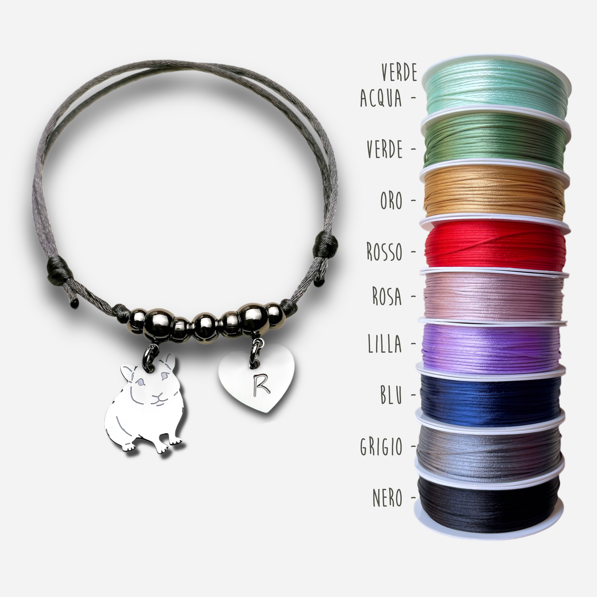 Bracciale Criceto e ciondolo cuore con iniziale incisa - ContrariaBijoux