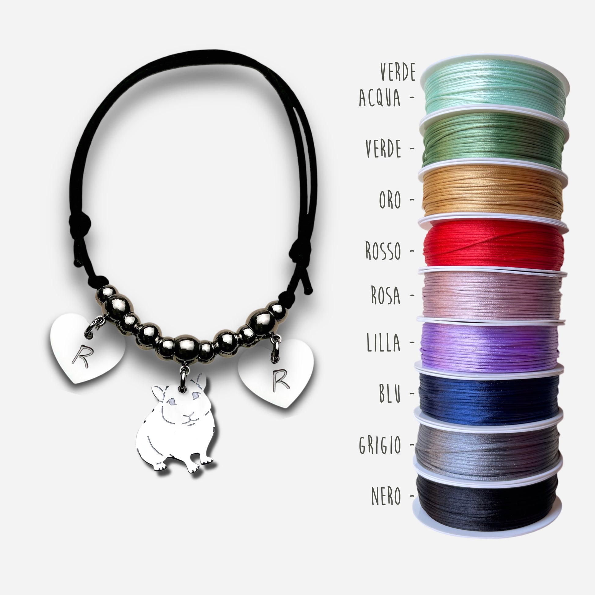 Bracciale Criceto e ciondolo cuore con iniziale incisa - ContrariaBijoux