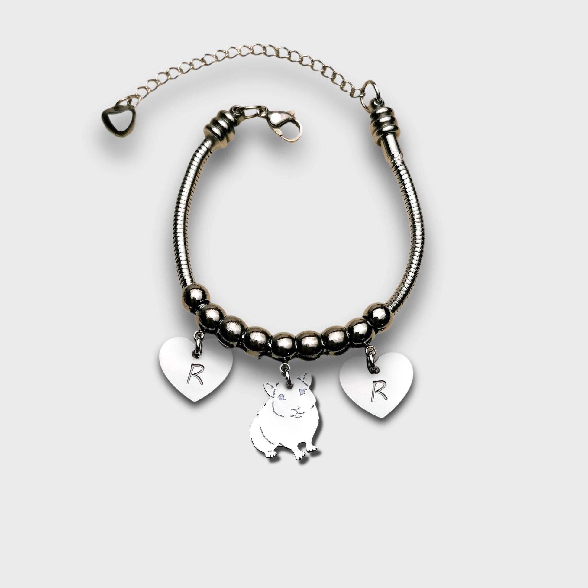 Bracciale Criceto e ciondolo cuore con iniziale incisa - ContrariaBijoux