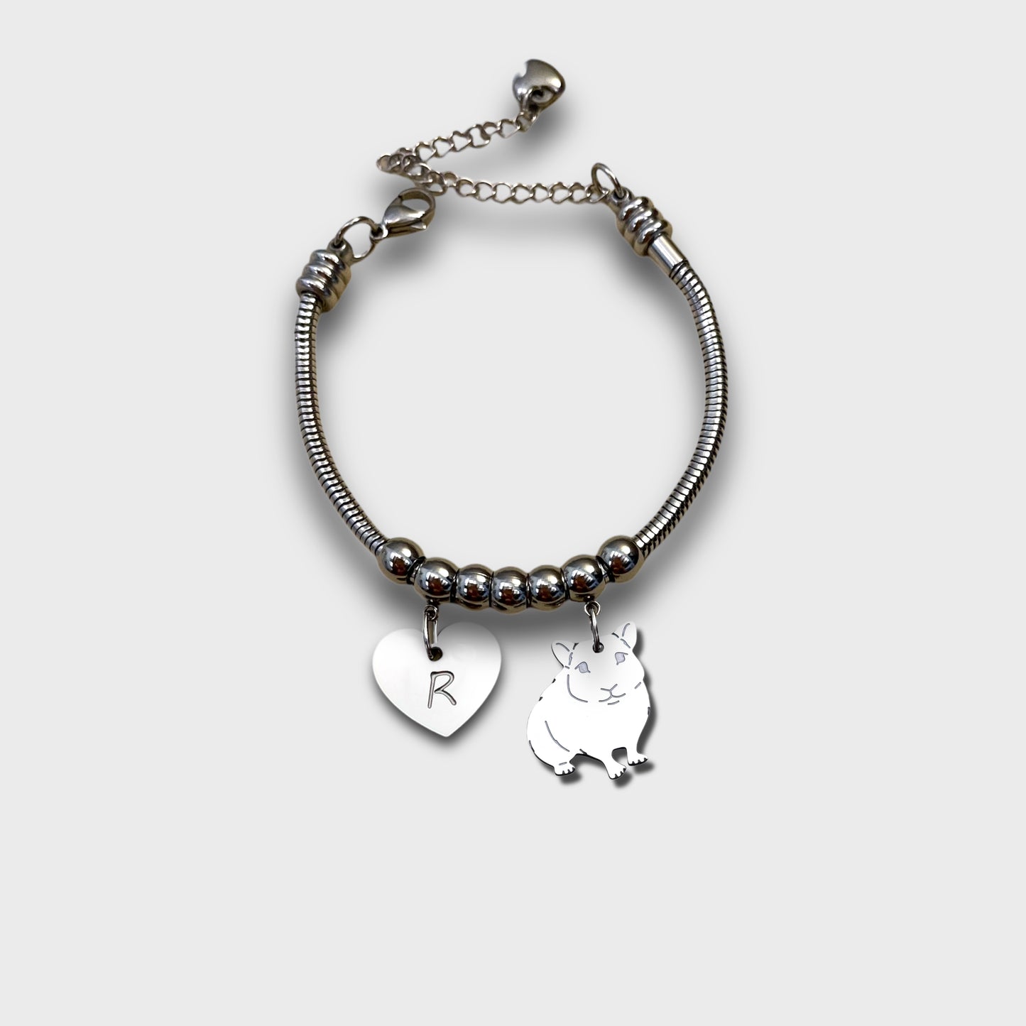 Bracciale Criceto e ciondolo cuore con iniziale incisa - ContrariaBijoux