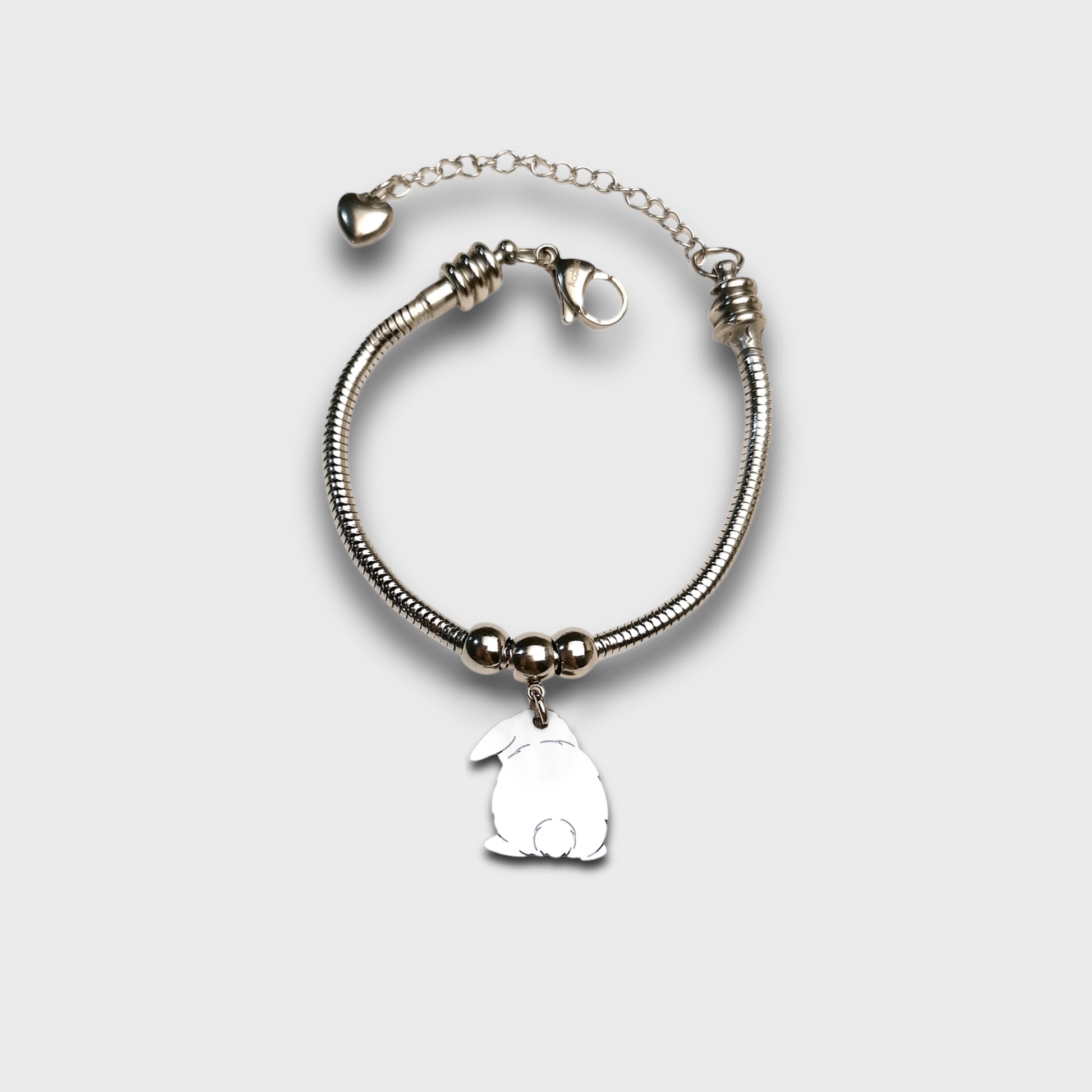 Bracciale Coniglio ariete codino a Pon Pon , Bracciale personalizzato coniglio ariete e cuore con nome inciso - ContrariaBijoux