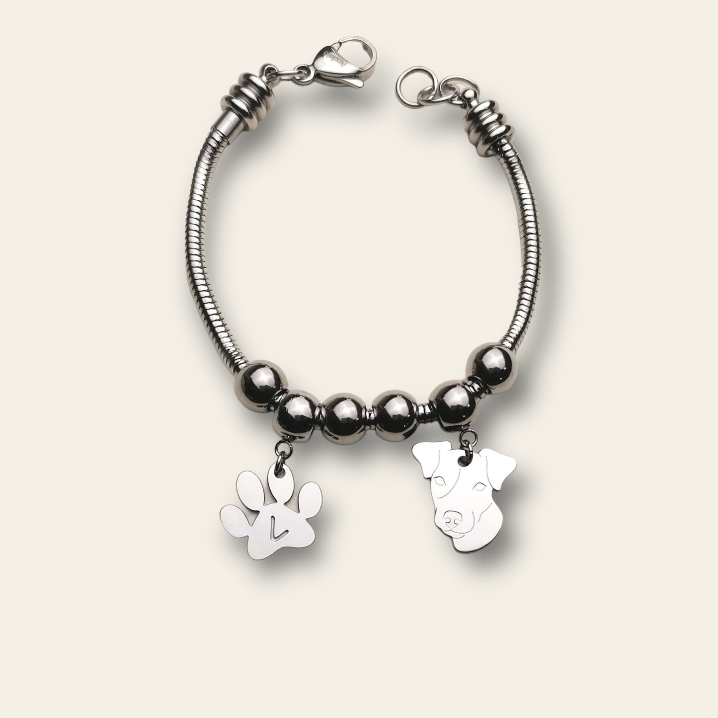 Bracciale Cane Jack Russell e zampa con iniziale incisa