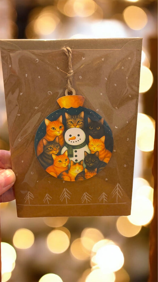 Decorazione Natalizia con Gatti e pupazzo di neve