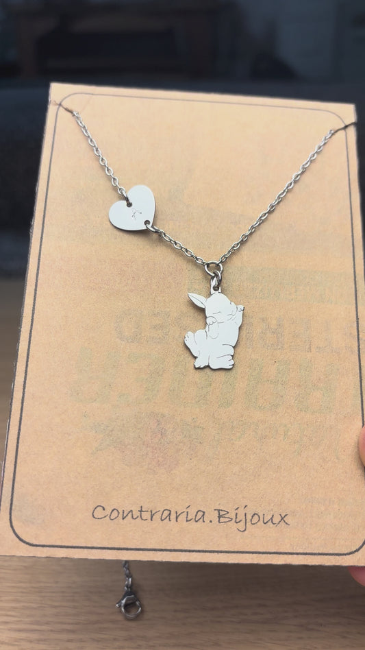 Aries Rabbit Necklace, Personalized Aries Rabbit Pendant Necklace with Heart and Name
