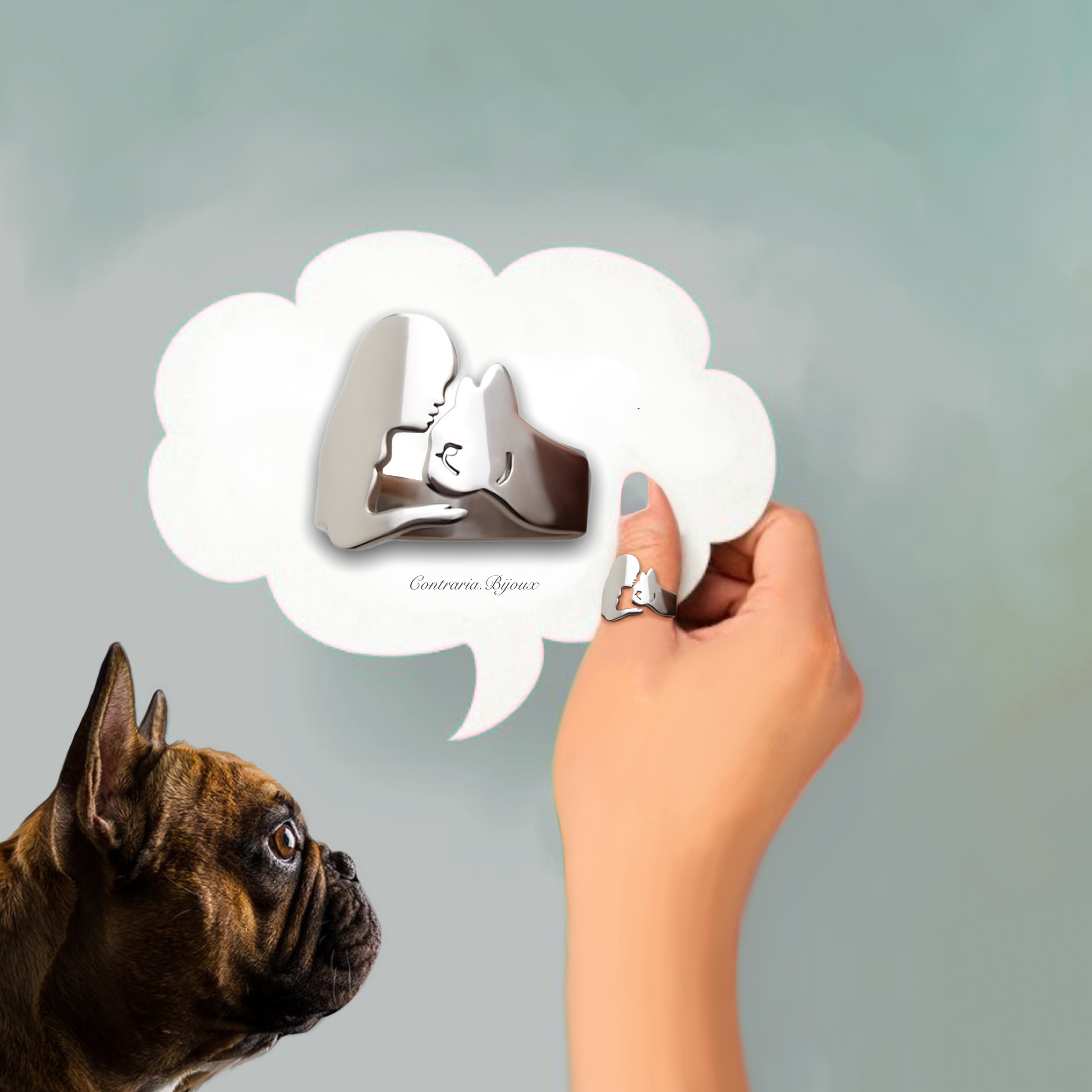 Anello Bulldog Francese e Ragazza - ContrariaBijoux