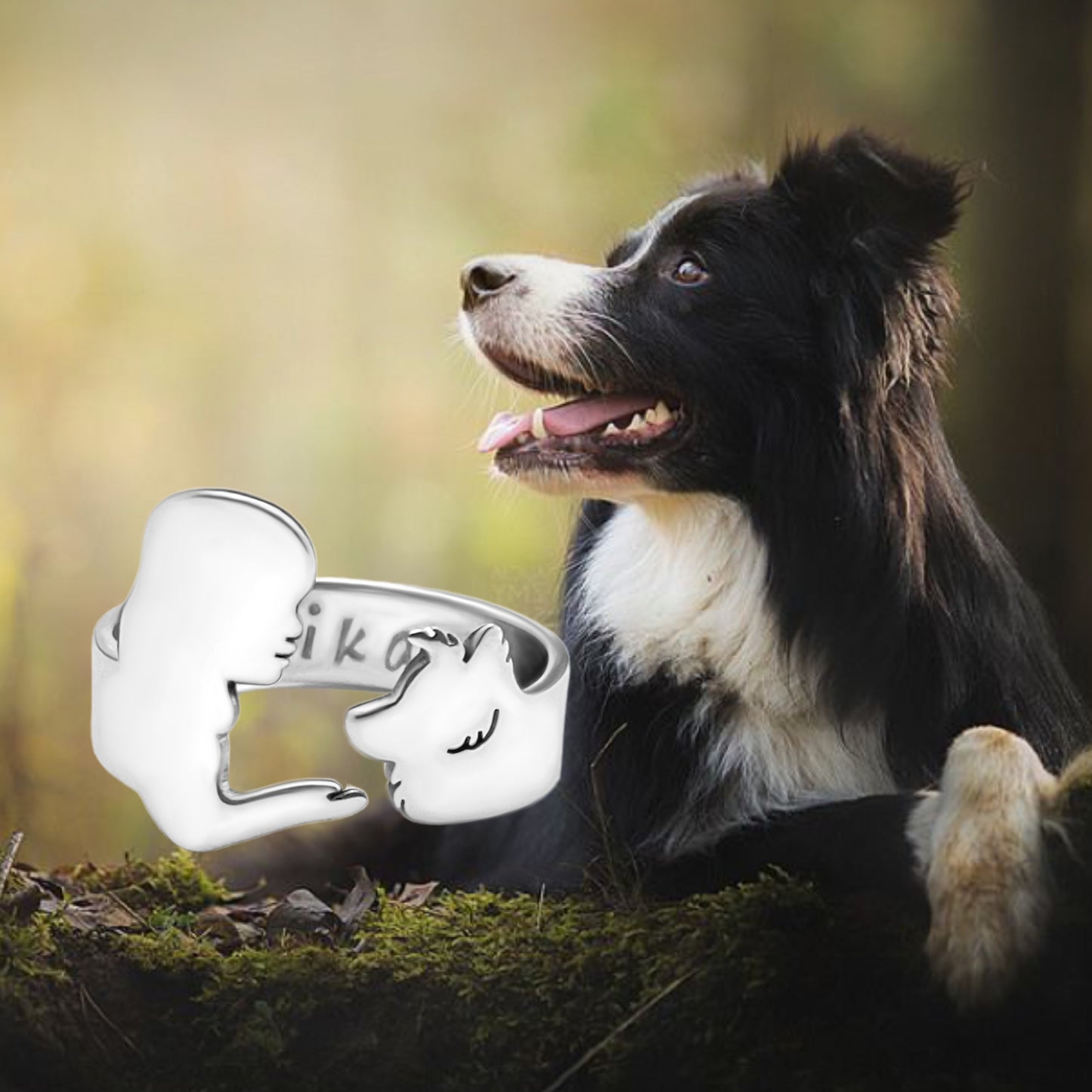 Anello cane Border Collie e ragazza
