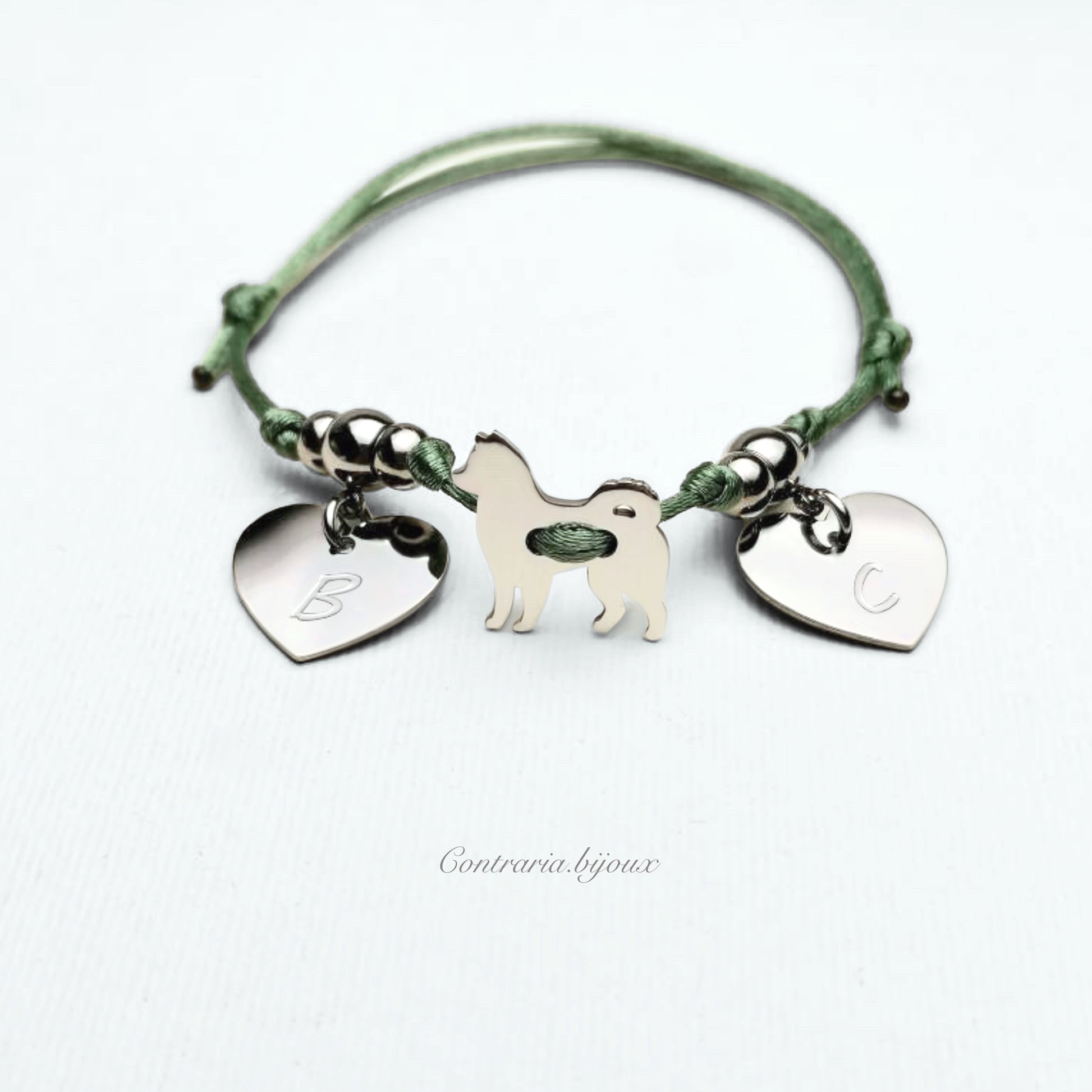 Bracciale Cane personalizzato e cuore/zampa con iniziale incisa - ContrariaBijoux
