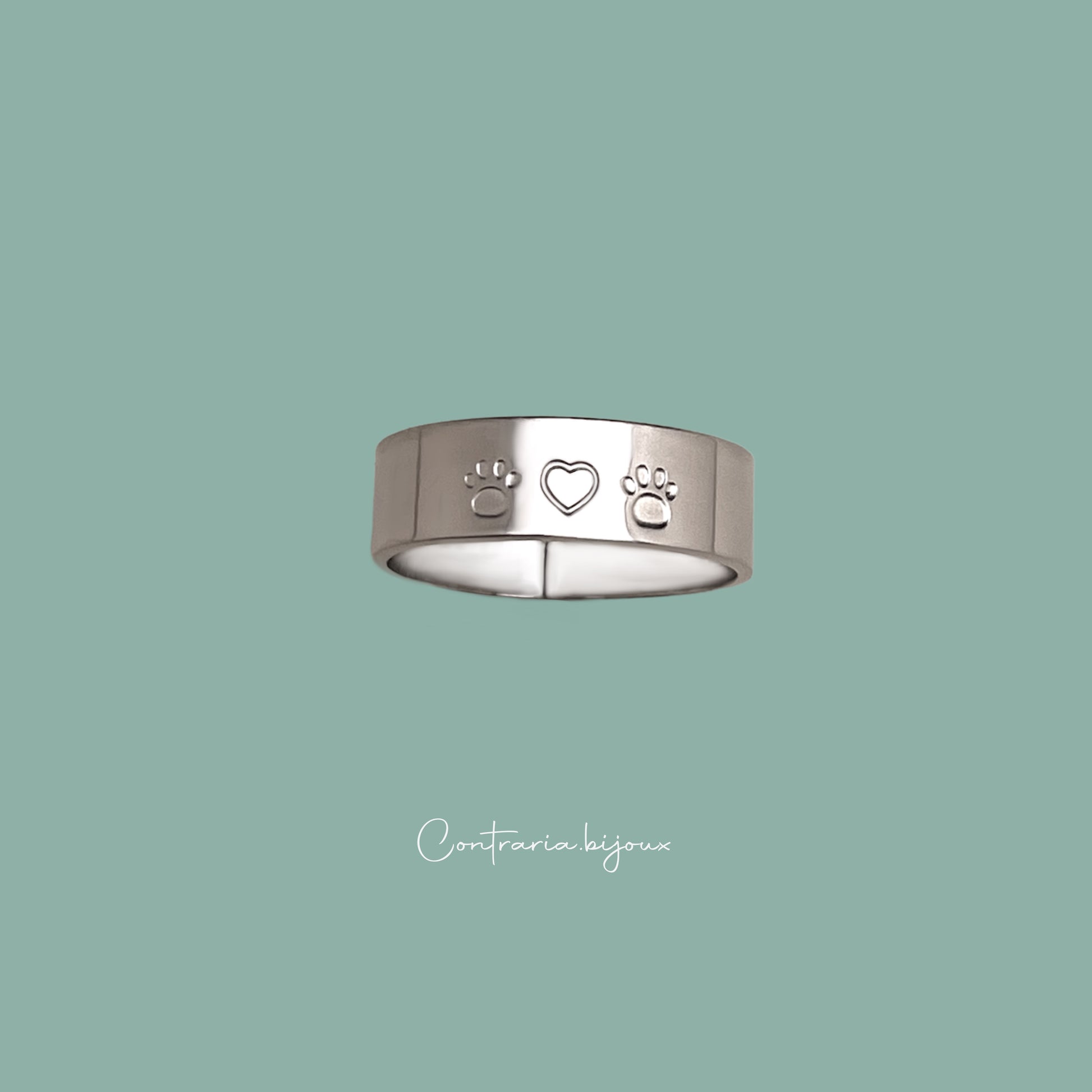 Anello fascia / fedina con incise zampa , cuore , zampa - ContrariaBijoux