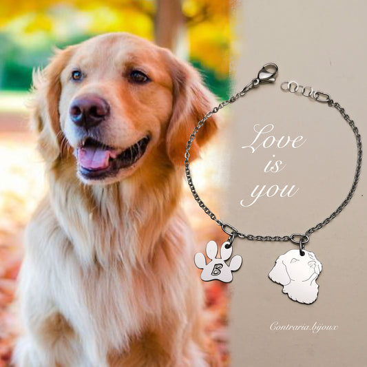 Bracciale cane Golden Retriever e zampa con lettera incisa