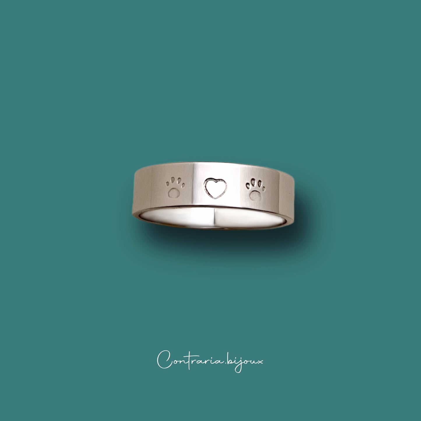 Anello fascia / fedina con incise zampa , cuore , zampa - ContrariaBijoux