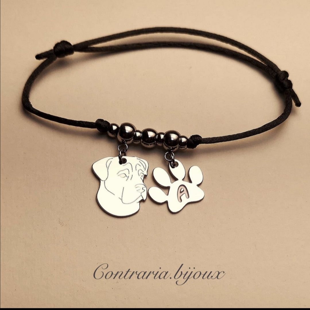 Bracciale rigido Cane Corso + zampa con iniziale incisa
