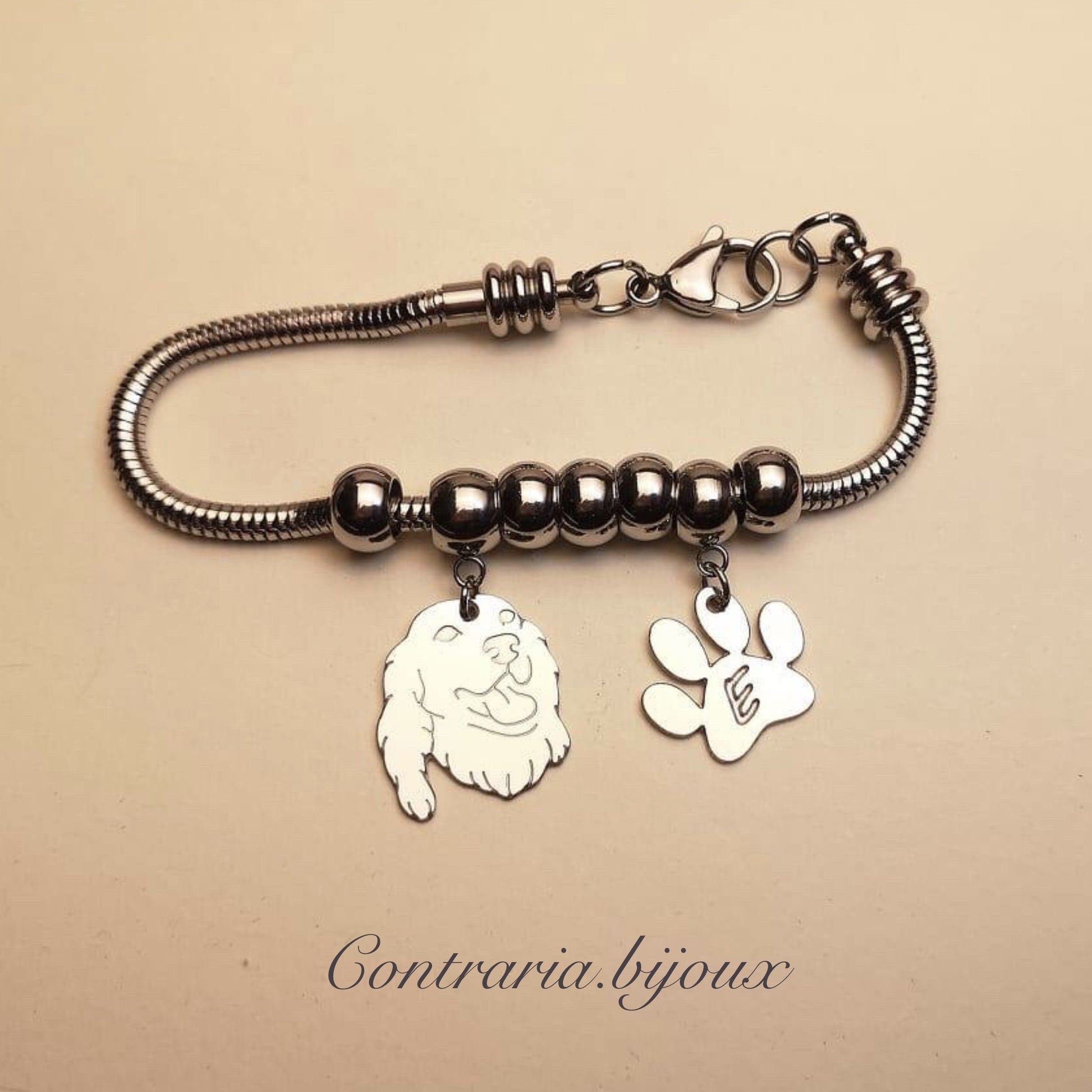 Bracciale Cane Setter e zampa con iniziale incisa - ContrariaBijoux