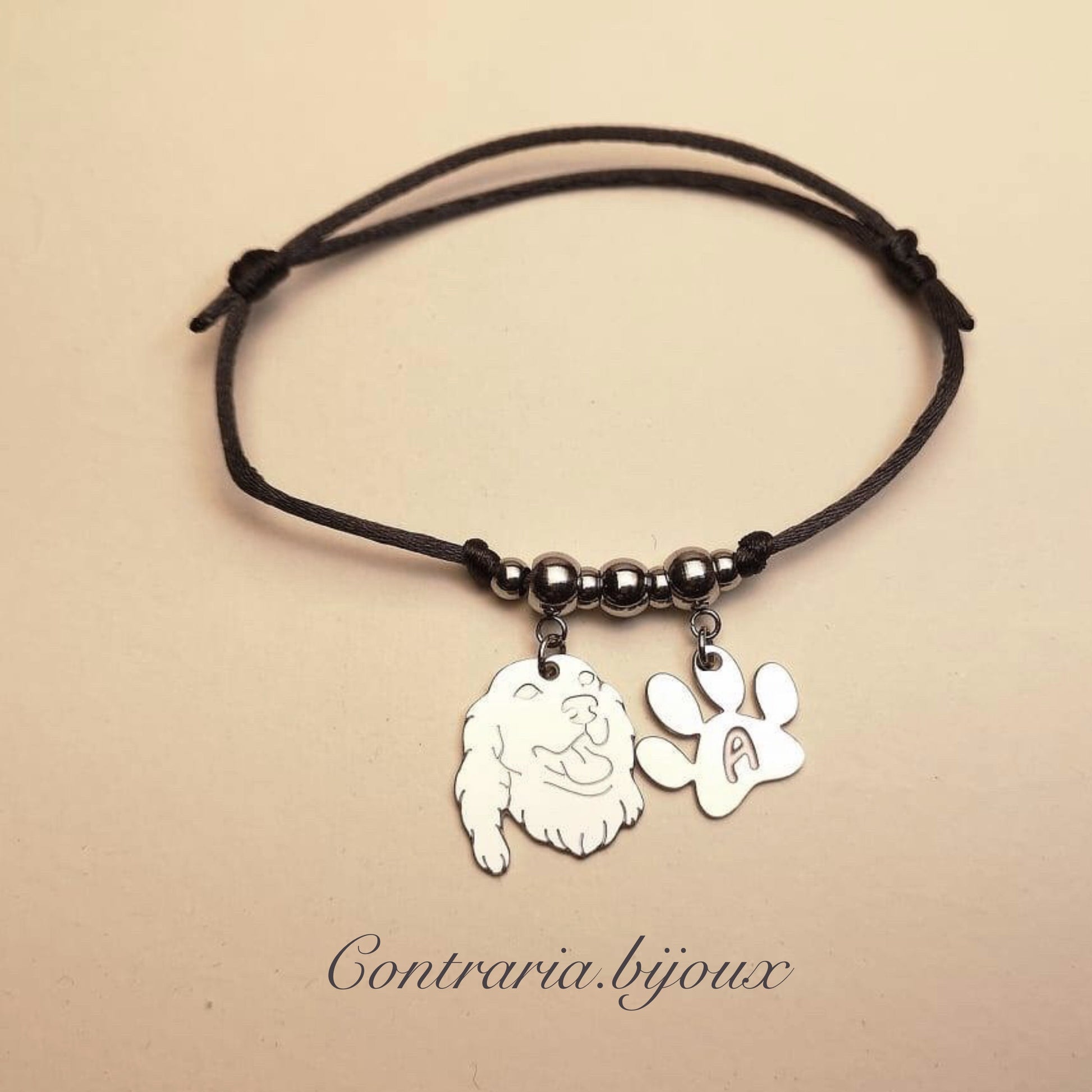 Bracciale Cane Setter e zampa con iniziale incisa - ContrariaBijoux