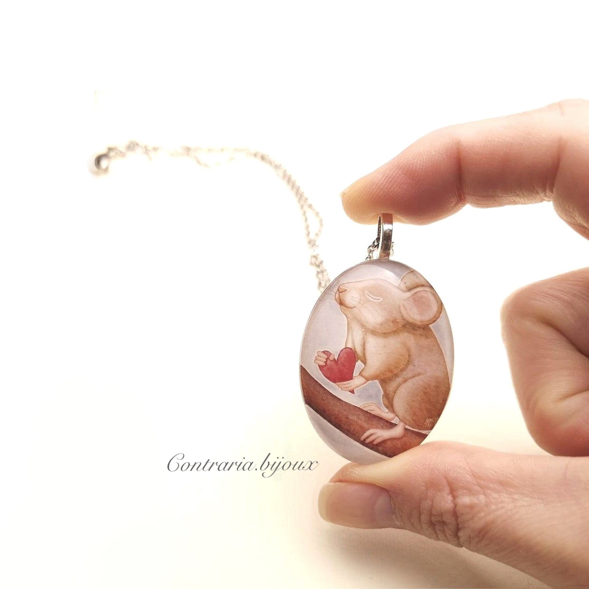 Collana con ciondolo topolino con cuore - ContrariaBijoux