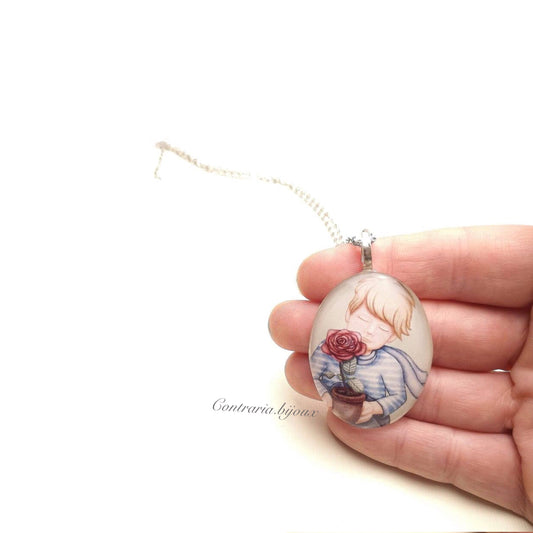 Collana con ciondolo piccolo principe e rosa - ContrariaBijoux
