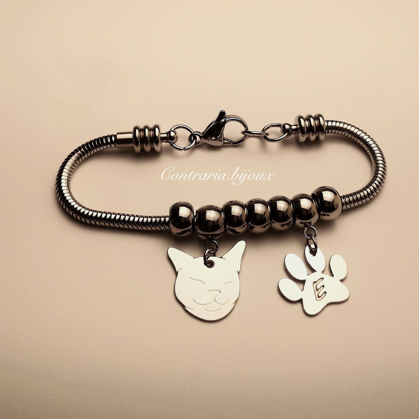 Bracciale Gatto e zampa con iniziale incisa