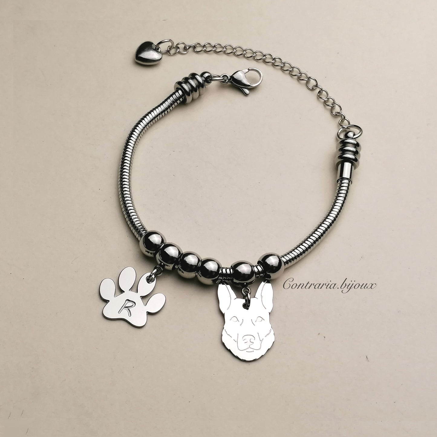 Bracciale Cane Pastore Tedesco pelo lungo e zampa con iniziale incisa