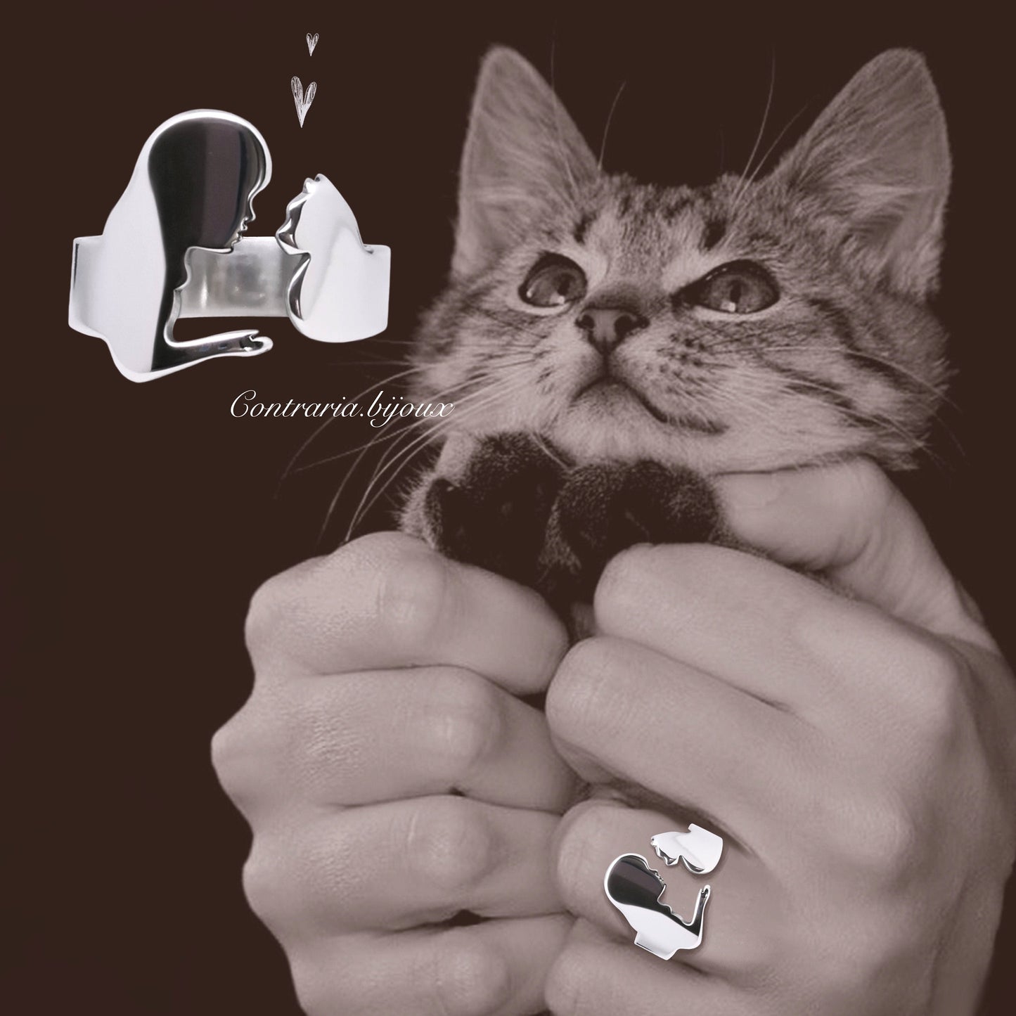 Anello Gatto e Ragazza che accarezza - ContrariaBijoux