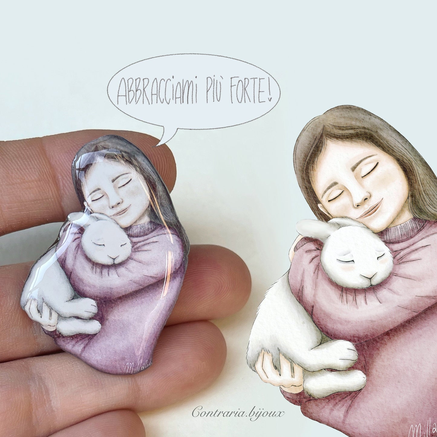 Spilla ragazza e coniglio - ContrariaBijoux